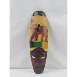 Hand Carved Hand Painted Wood African Tribal Mask Man Elephant  17" Tall